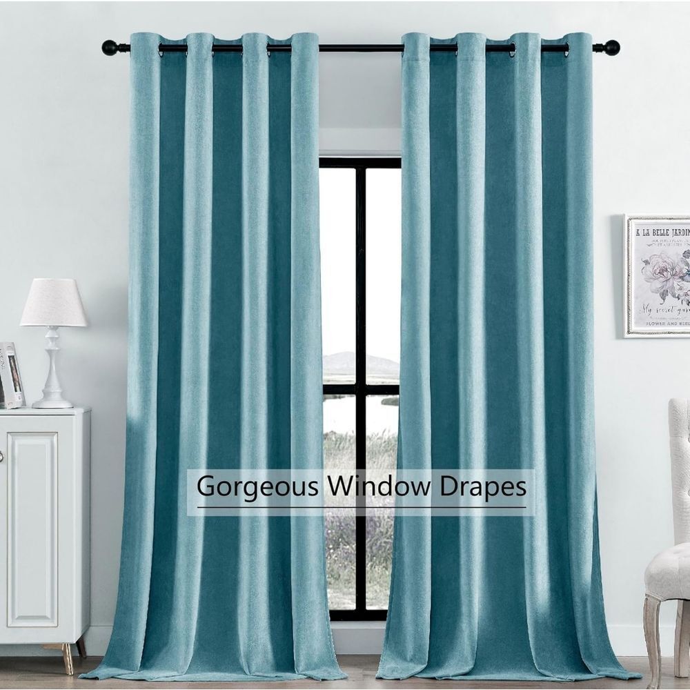 Velvet Curtains‎ (52"x108"),  Aqua green Thermal Insulated  (2 Panels)